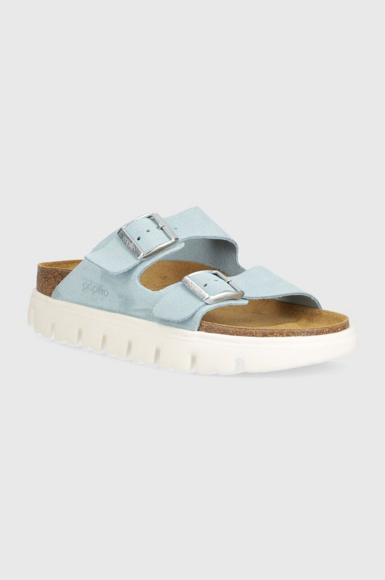 Birkenstock klapki zamszowe BIRKENSTOCK X PAPILLIO Arizona Chunky damskie kolor niebieski na platformie 1026883