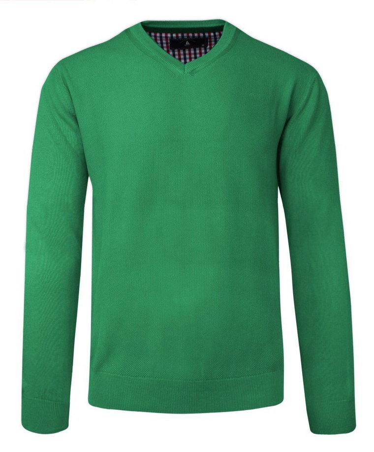 Sweter w Serek, Zielony, Bawełniany, V-neck, Męski -BARTEX