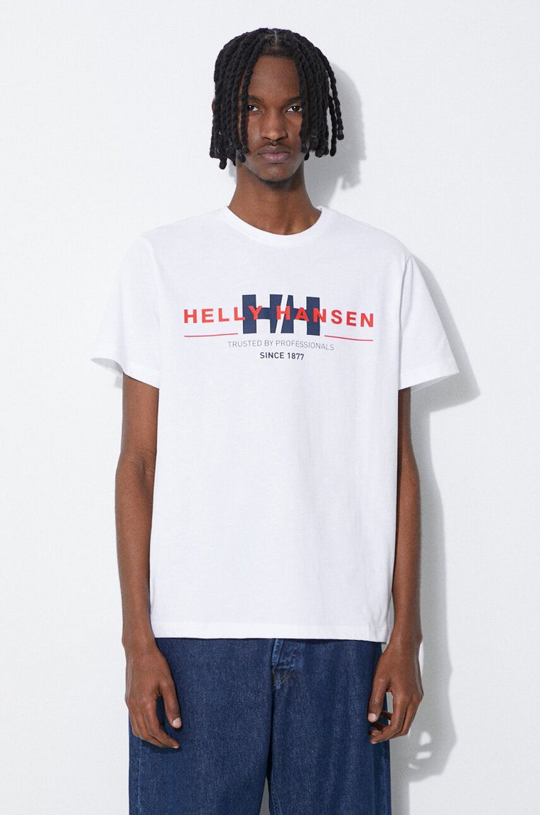 Helly Hansen t-shirt bawełniany kolor biały wzorzysty
