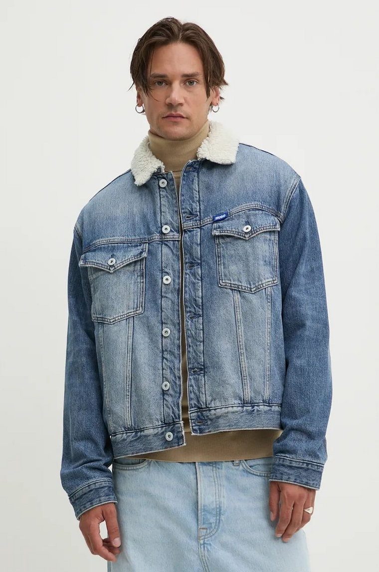 Hugo Blue kurtka jeansowa męska kolor niebieski przejściowa oversize 50527809