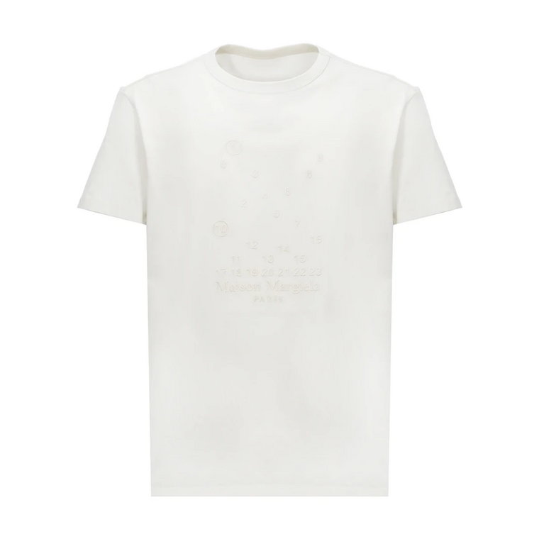 Biała Bawełniana Koszulka z Haftowanym Logo Numerycznym Maison Margiela