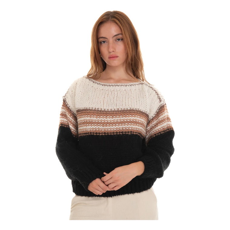 Sweter z Warkoczowym Wzorem i Dekoltem w Kształcie Łodzi Liu Jo
