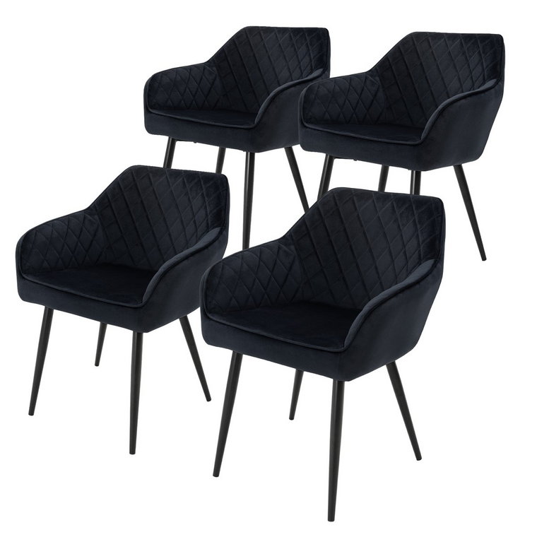 Zestaw 4 krzesel do jadalni z podlokietnikami i oparciem, czarne, krzeslo kuchenne z aksamitnym pokryciem
