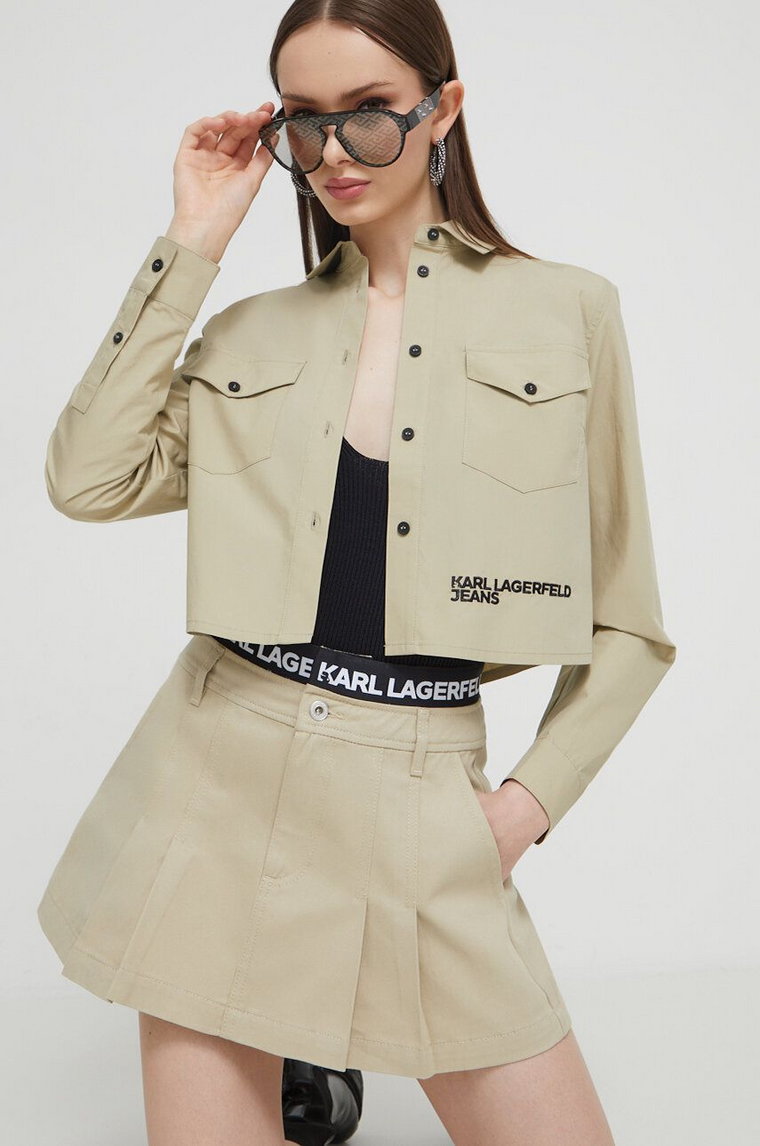 Karl Lagerfeld Jeans koszula bawełniana damska kolor beżowy regular z kołnierzykiem klasycznym