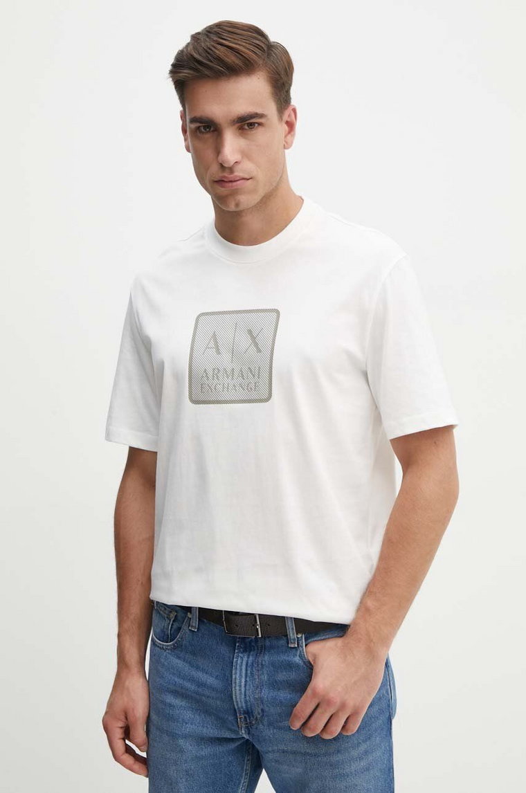 Armani Exchange t-shirt bawełniany męski kolor biały z nadrukiem 6DZTHB ZJ9JZ