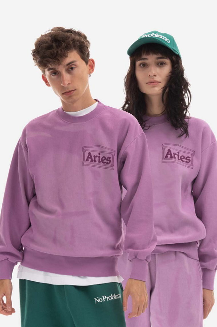 Aries bluza bawełniana damska kolor fioletowy z nadrukiem Bluza Aries Sunbleached Cross Grain Temple Sweatshirt AR22200 IRIS AR22200-IRIS