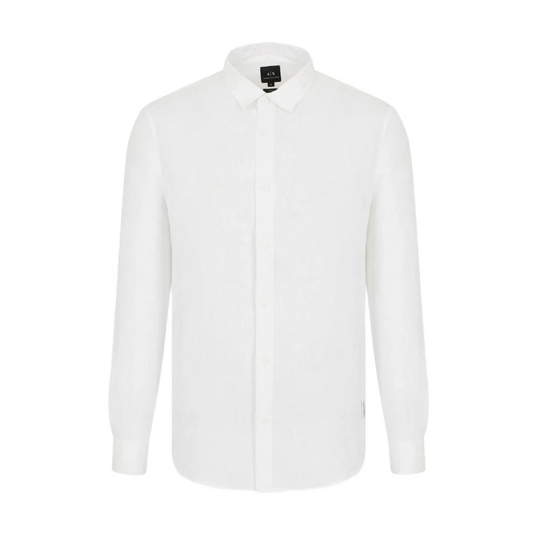 Klasyczna Biała Koszula z Długim Rękawem z Lnu Armani Exchange