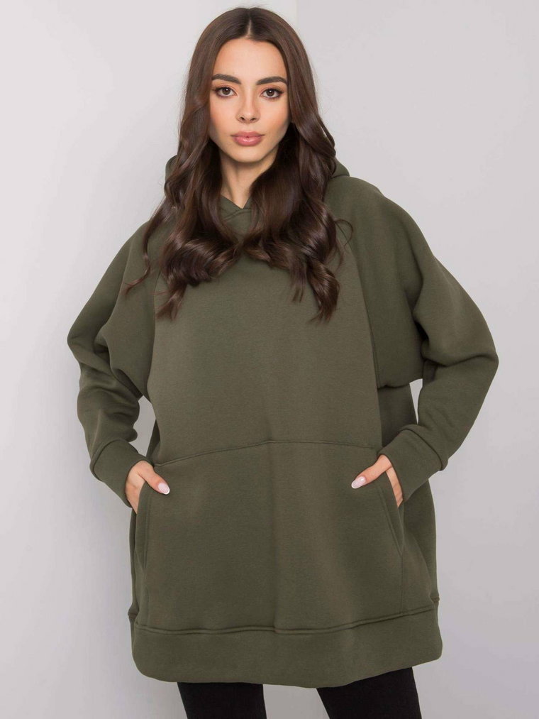 Bluza kangurka khaki casual z kapturem rozpinane kaptur rękaw długi długość długa kieszenie