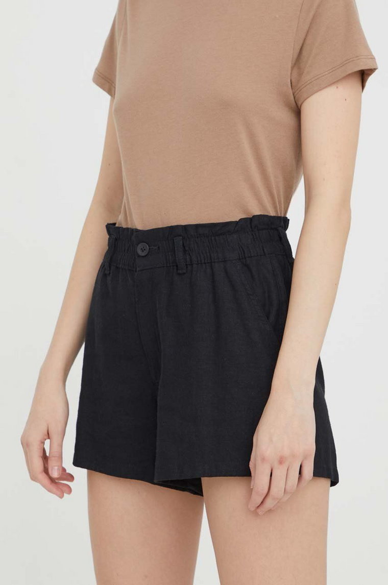 Hollister Co. szorty lniane kolor czarny gładkie high waist