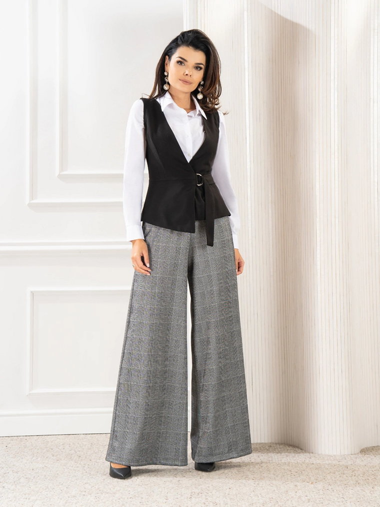 Spodnie damskie w kratkę z szerokimi nogawkami 36750