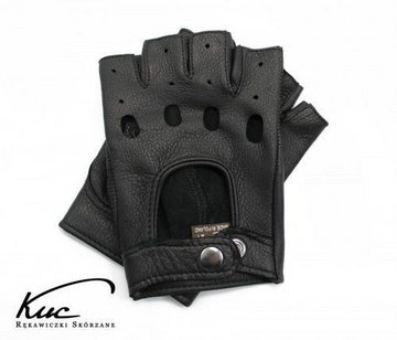 Rękawiczki bez palców ze skóry jelenia - rękawiczki rowerowe, samochodowe - kolor czarny