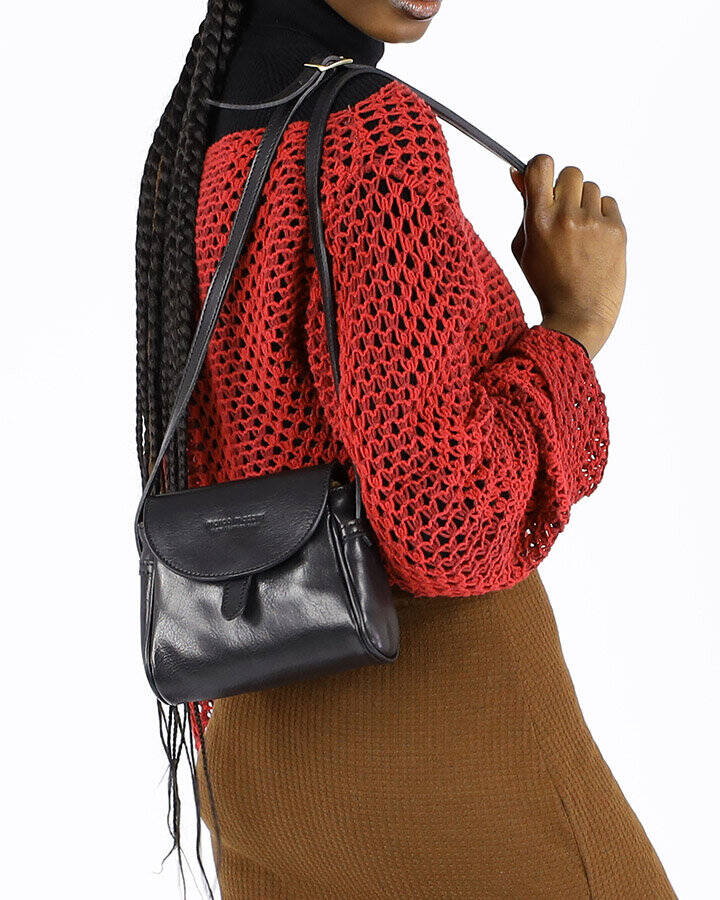 Cristallo Mini torebka na telefon i portfel ze skóry pouch bag - włoska czarna