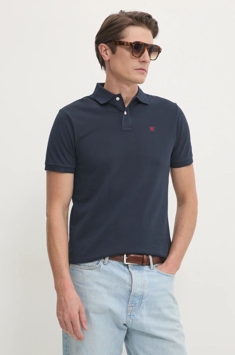 Hackett London polo bawełniane kolor granatowy gładki HM562363