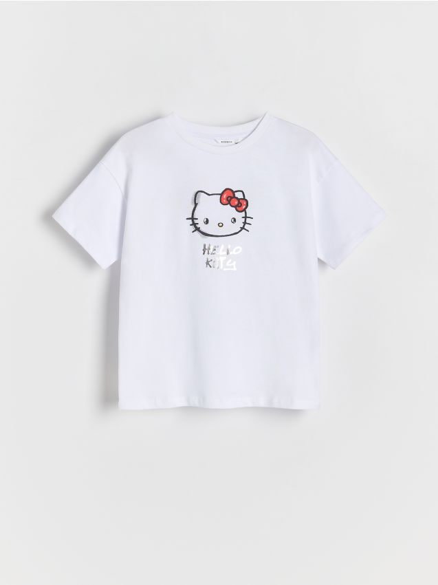 Reserved - T-shirt z nadrukiem Hello Kitty - biały