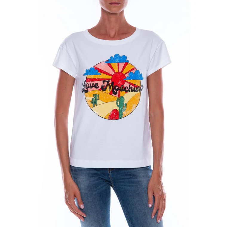 Bawełniana koszulka z nadrukiem i aplikacjami Love Moschino
