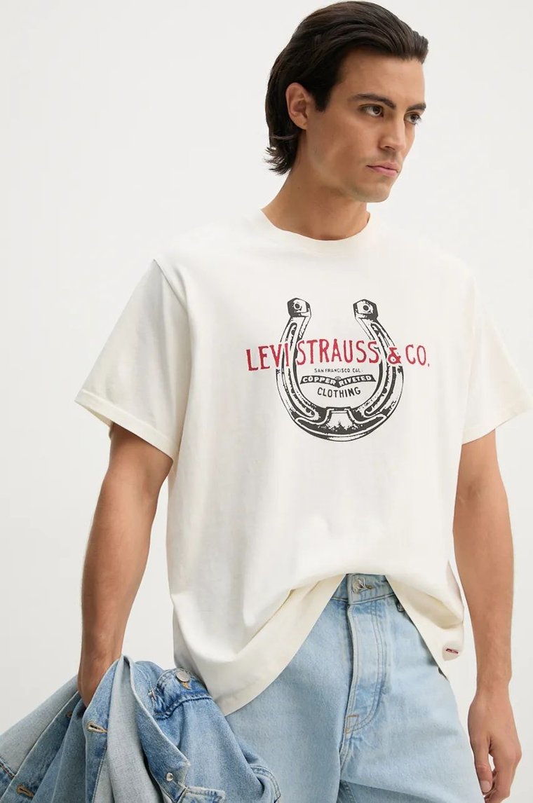 Levi's t-shirt bawełniany męski kolor beżowy z nadrukiem 16143