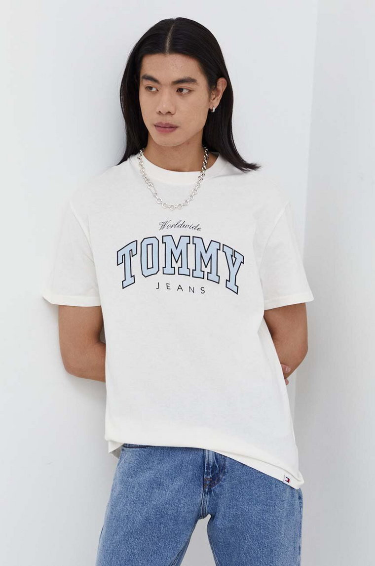 Tommy Jeans t-shirt bawełniany męski kolor zielony z nadrukiem