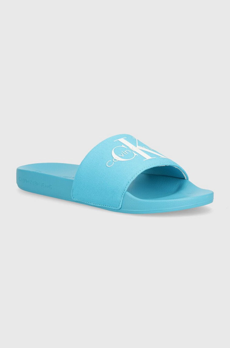 Calvin Klein Jeans klapki SLIDE MONOGRAM CO damskie kolor niebieski YW0YW00103