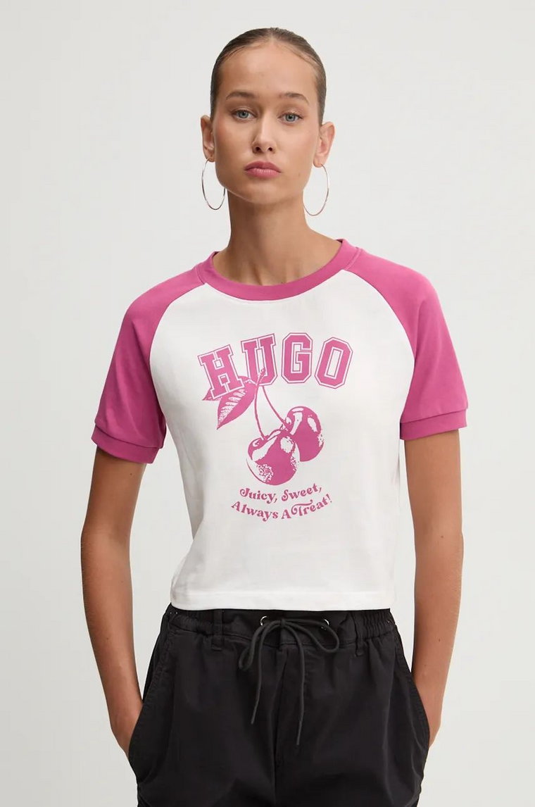 Hugo Blue t-shirt bawełniany damski kolor różowy 50520318