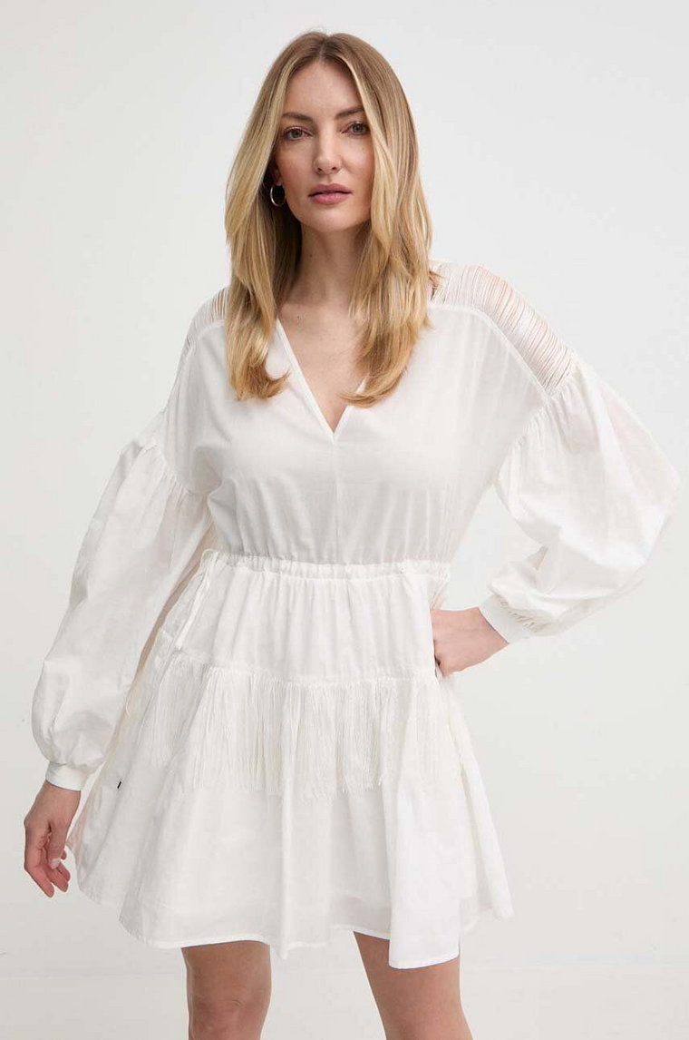 Pinko sukienka bawełniana kolor beżowy mini oversize 103741 A1XN