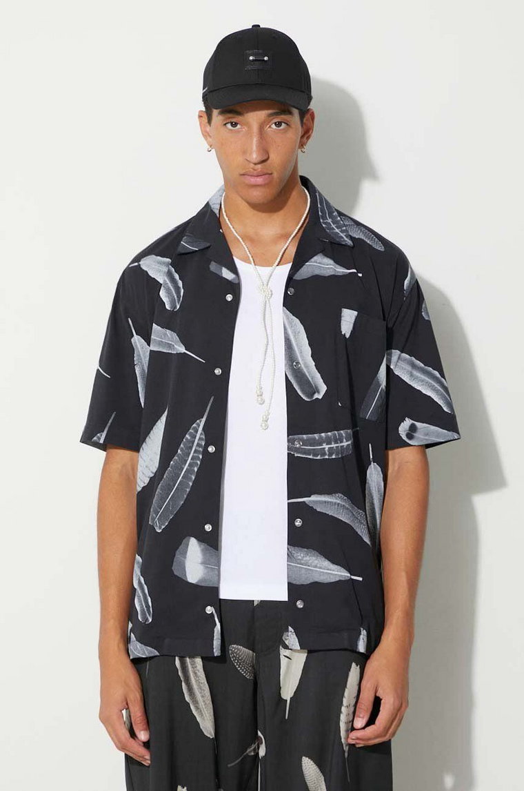 Marcelo Burlon koszula bawełniana Aop Wind Feather Hawaii męska kolor czarny relaxed