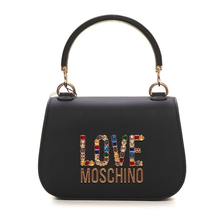 Elegancka Mała Torba z Logo ze Strasem Love Moschino
