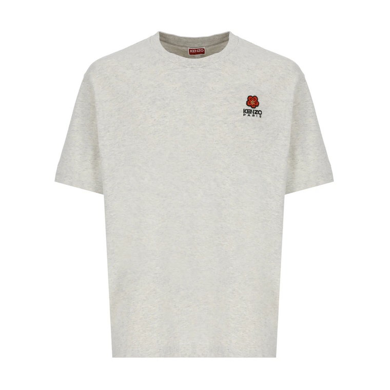 Szara koszulka z bawełny z naszywką Boke Flower dla mężczyzn Kenzo