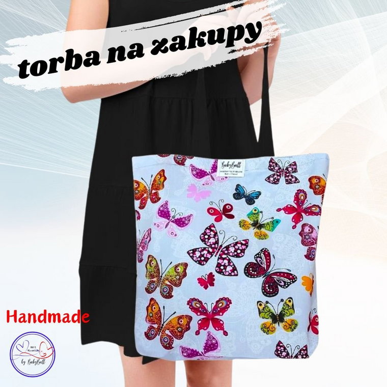 Torba na zakupy bawełniana shopperka kolorowa siatka Handmade - MOTYLE