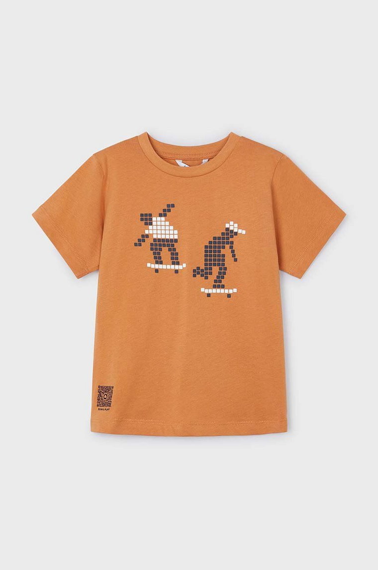 Mayoral t-shirt bawełniany dziecięcy kod QR do gry kolor pomarańczowy z nadrukiem