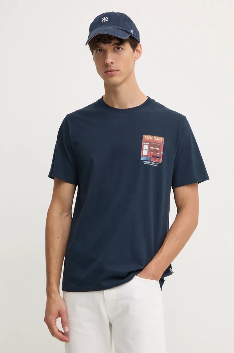 Pepe Jeans t-shirt bawełniany AENYS męski kolor granatowy z nadrukiem PM509637