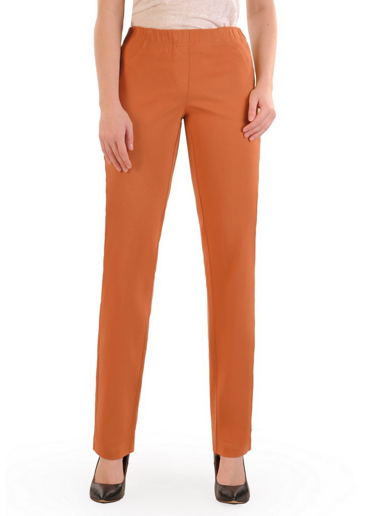 Pomarańczowe spodnie damskie z gumą w pasie 34872