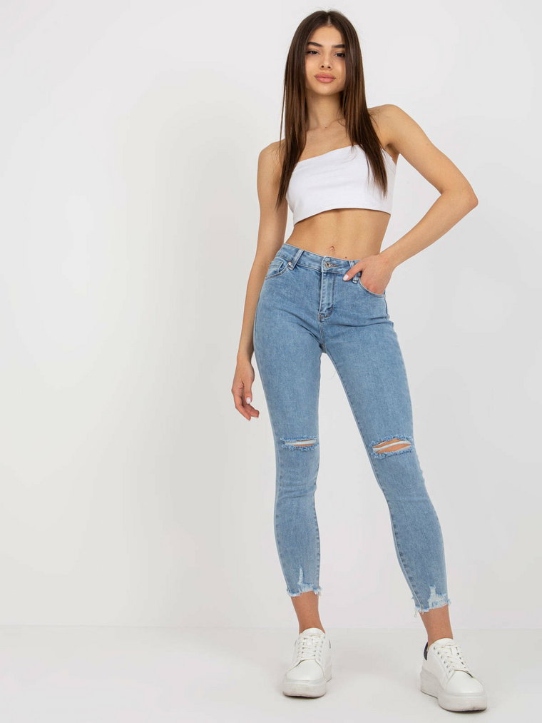 Spodnie jeans jeansowe niebieski casual rurki nogawka zwężana suwak guziki