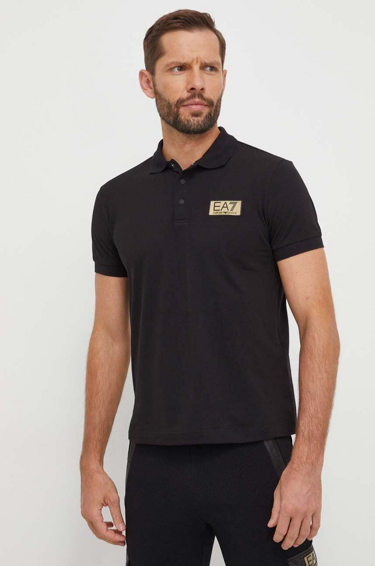 EA7 Emporio Armani polo bawełniane kolor czarny gładki