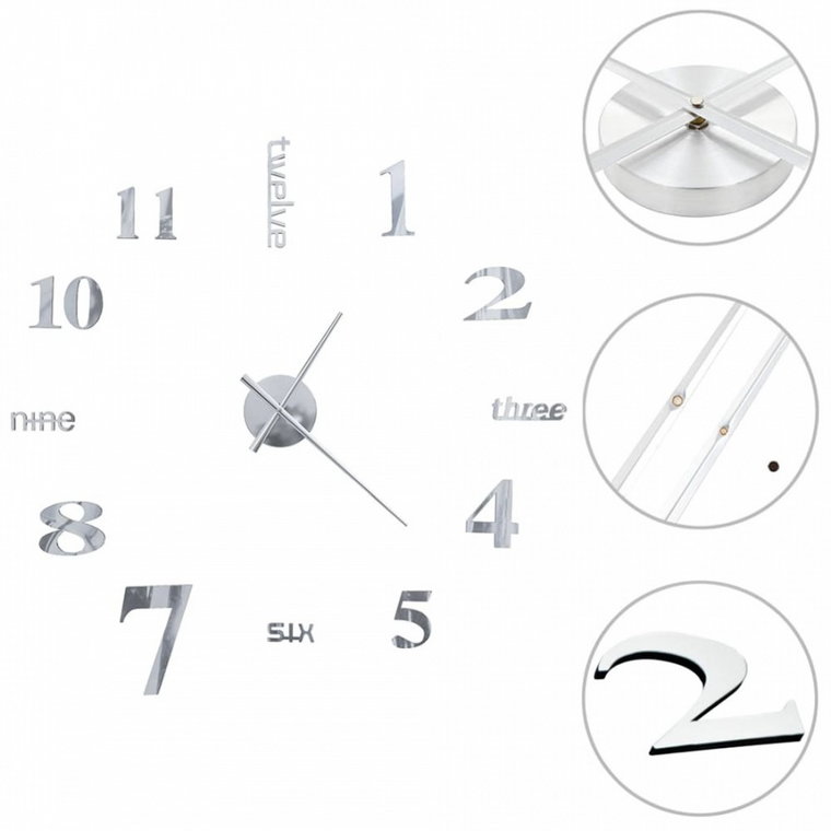 Zegar ścienny 3D, nowoczesny design, 100 cm, XXL, srebrny kod: V-50636