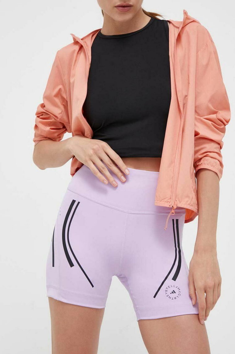 adidas by Stella McCartney szorty do biegania TruePace kolor fioletowy z nadrukiem high waist