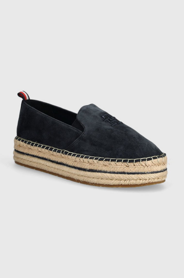 Tommy Hilfiger espadryle zamszowe TH EMBROIDERED SUEDE FLATFORM kolor granatowy na platformie FW0FW07695