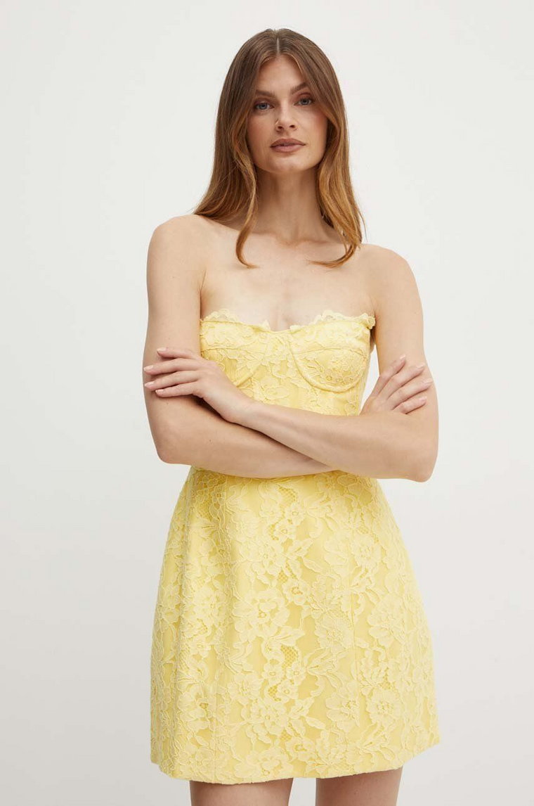 Bardot sukienka CLARINA kolor żółty mini rozkloszowana 59396DB
