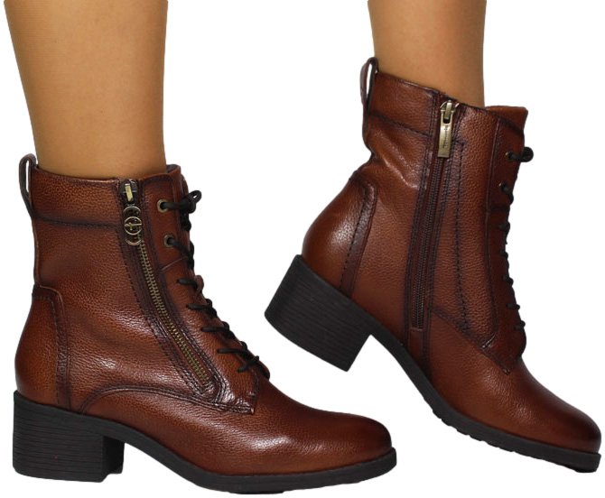 Botki Stylowe Tamaris 1-25130-43 305 Cognac Brązowe Skóra Naturalna