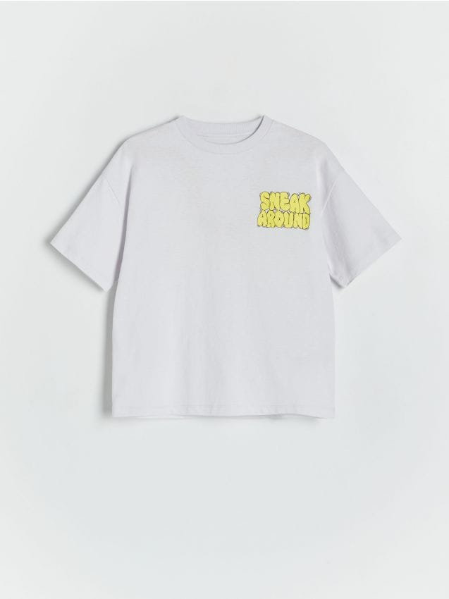 Reserved - T-shirt oversize z nadrukiem - jasnoszary