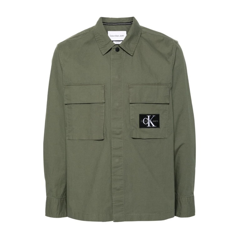 Militarny Zielony Koszula Bawełniana CK Logo Calvin Klein Jeans