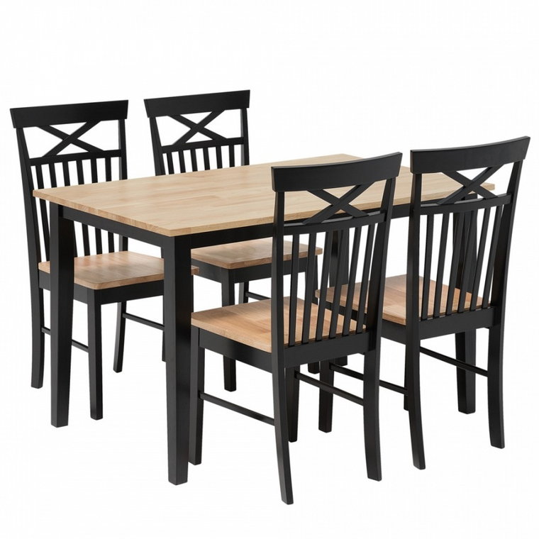 Zestaw do jadalni stół i 4 krzesła drewniany jasne drewno z czarnym HOUSTON kod: 4251682219983