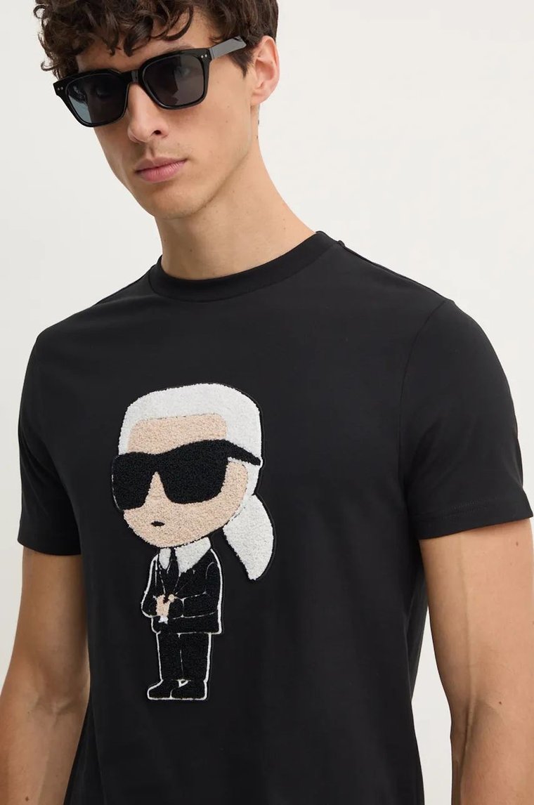 Karl Lagerfeld t-shirt bawełniany męski kolor czarny z aplikacją 544250.755075