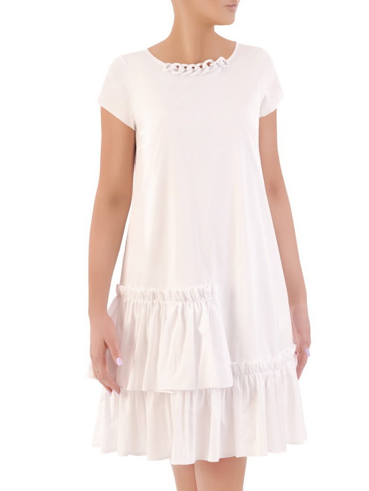 Sukienka wiosenna, biała kreacja z falbanami 32908