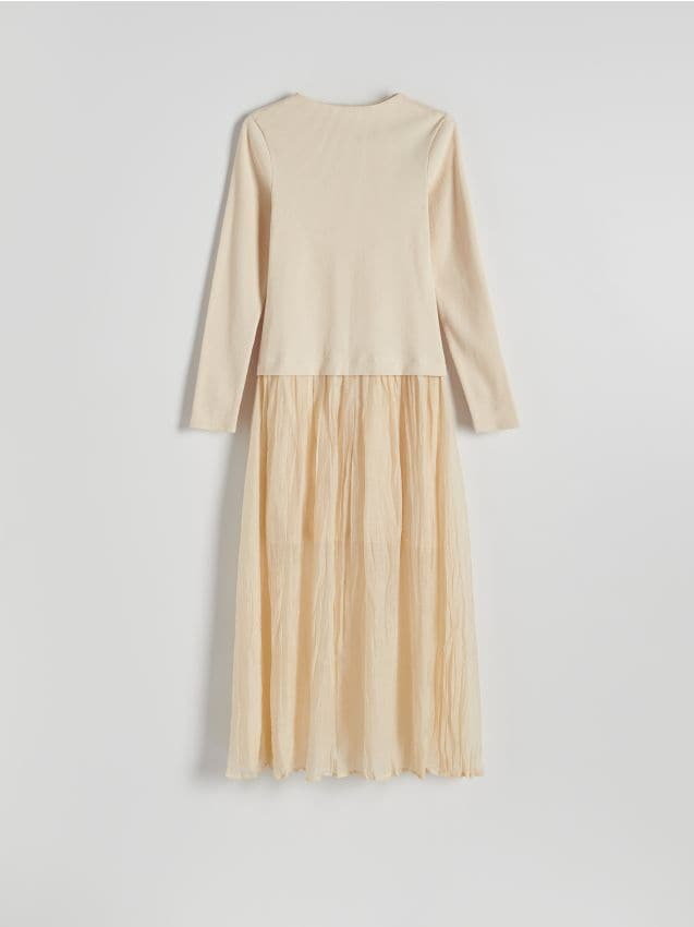 Reserved - Sukienka z gniecionej tkaniny - kremowy