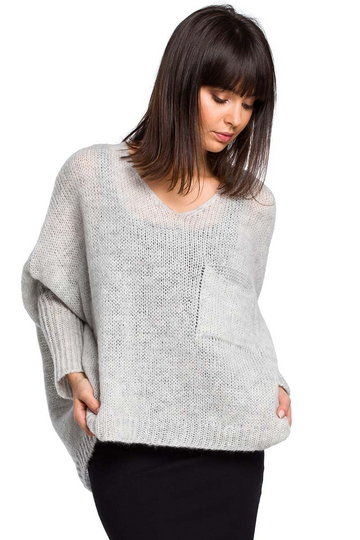 Sweter oversize z kieszonką - jasno szary