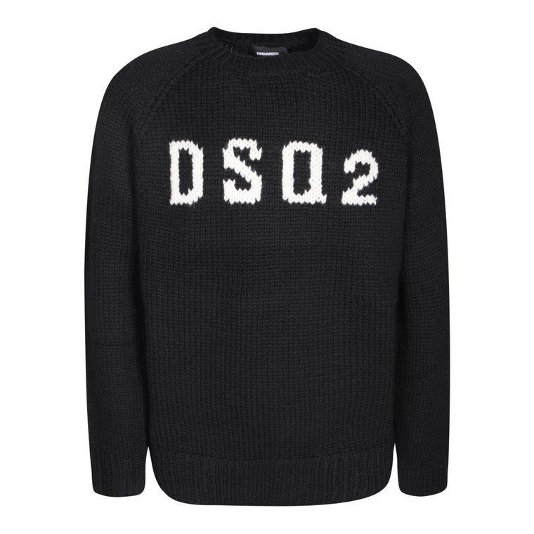 Czarny Sweter z Logo Intarsia z Wełny Dsquared2