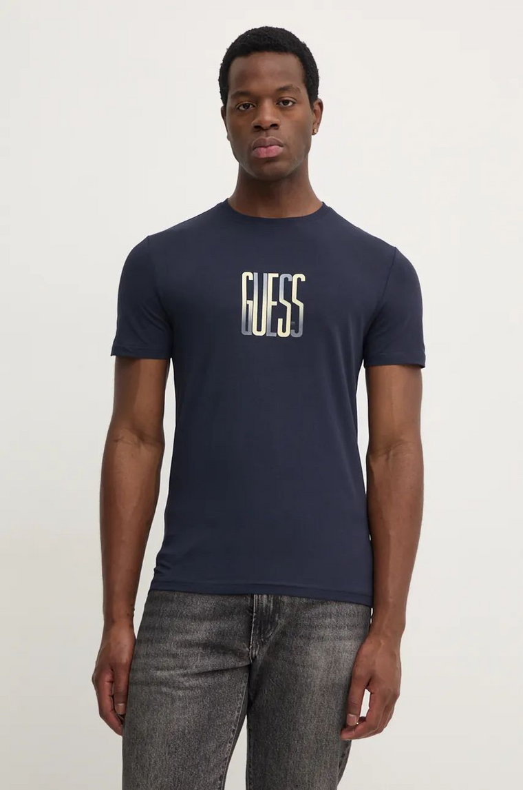 Guess t-shirt męski kolor granatowy z nadrukiem M4BI33.J1314