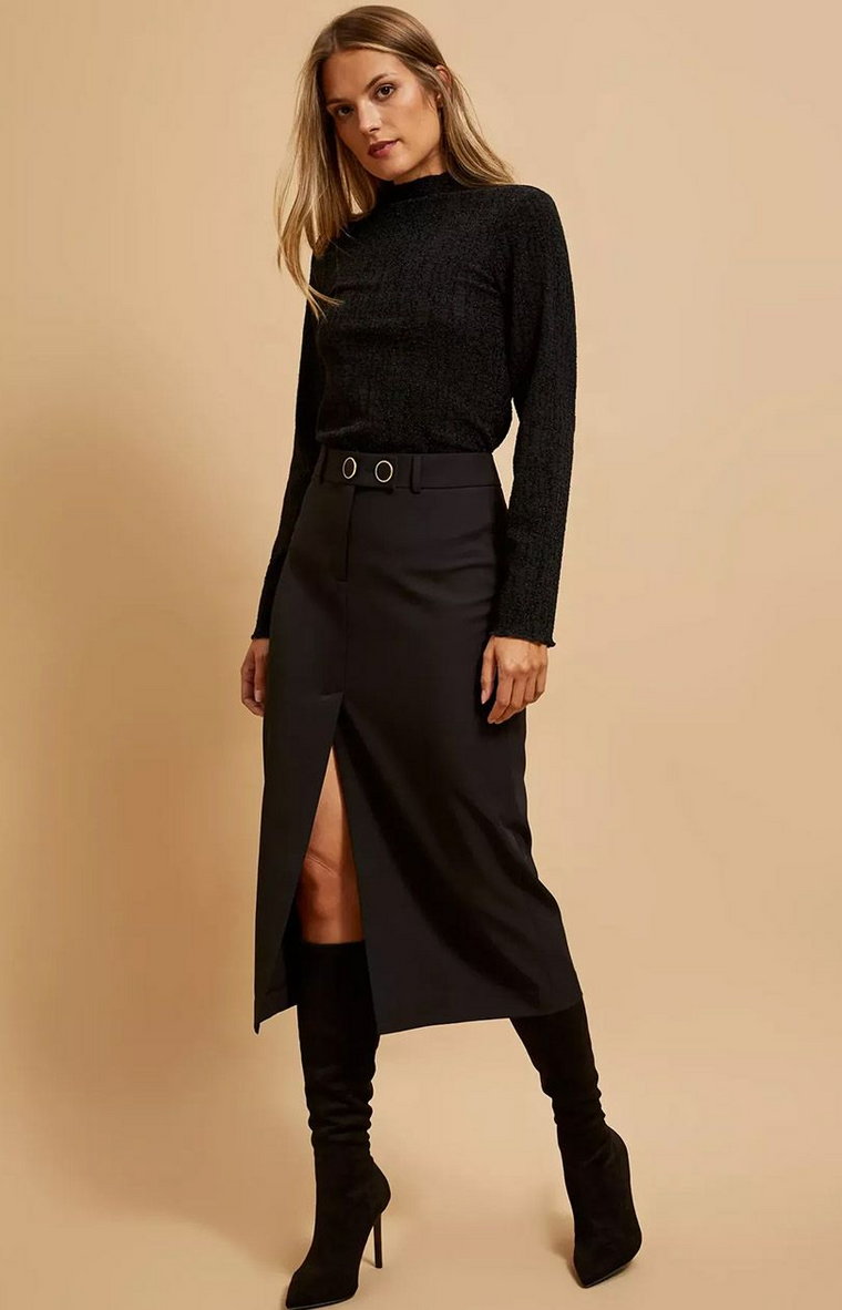 Elegancka czarna spódnica midi 4216, Kolor czarny, Rozmiar XL, Moodo