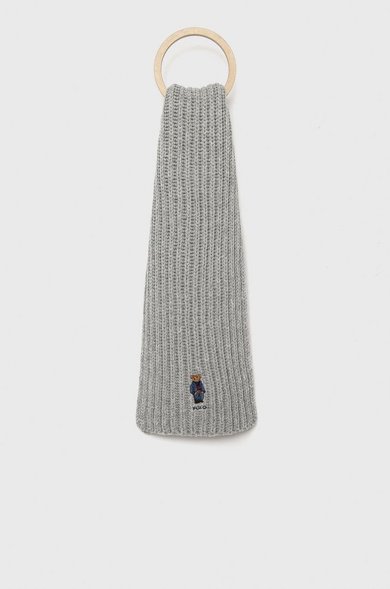 Polo Ralph Lauren szalik z domieszką wełny kolor szary z aplikacją