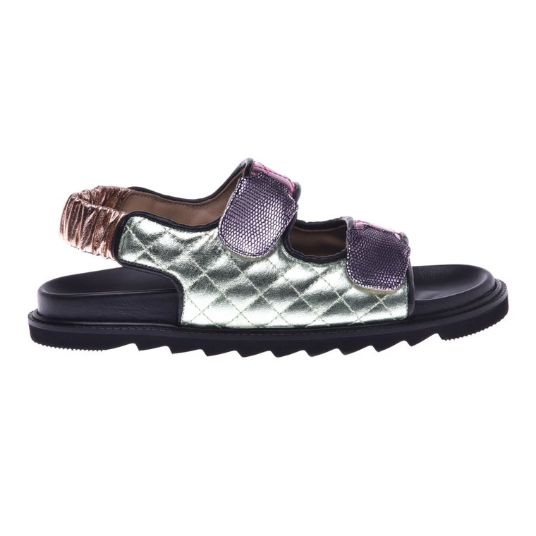 Slider sandal in fuchsia and green laminated nappa leather Baldinini